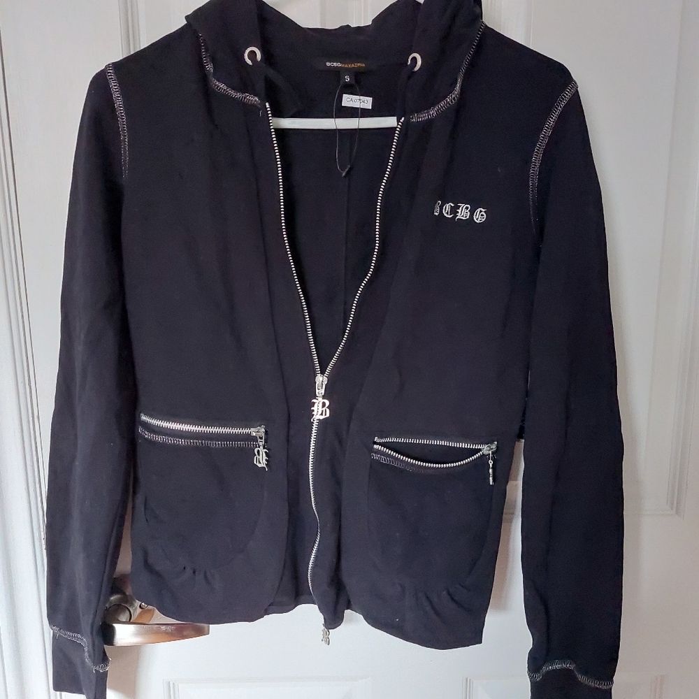 BCBGMaxAzria Y2K Zipped Cotton Hoodie Branded Logos Black Size S